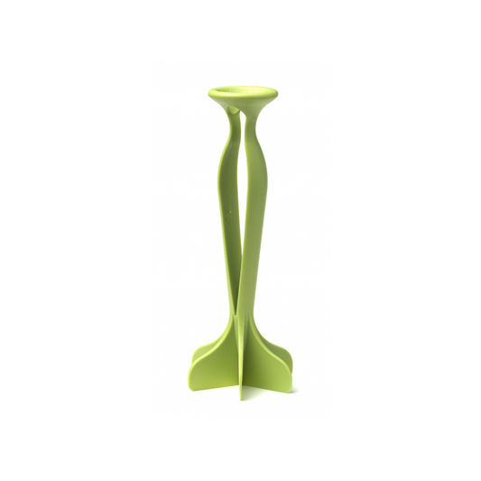 Hackit chopping utensil in lime green, with forked feet at the bottom