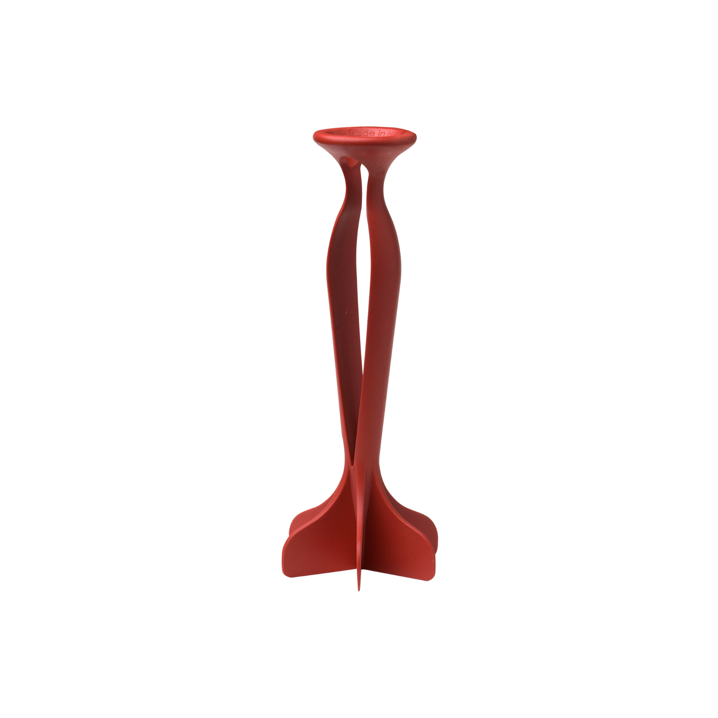 Hackit chopping utensil in red, with forked feet at the bottom