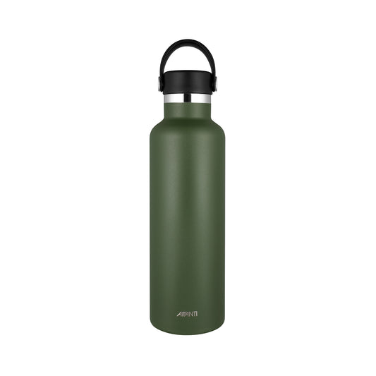 HydroPlus insulated bottle in khaki green with carry handle and flip lid