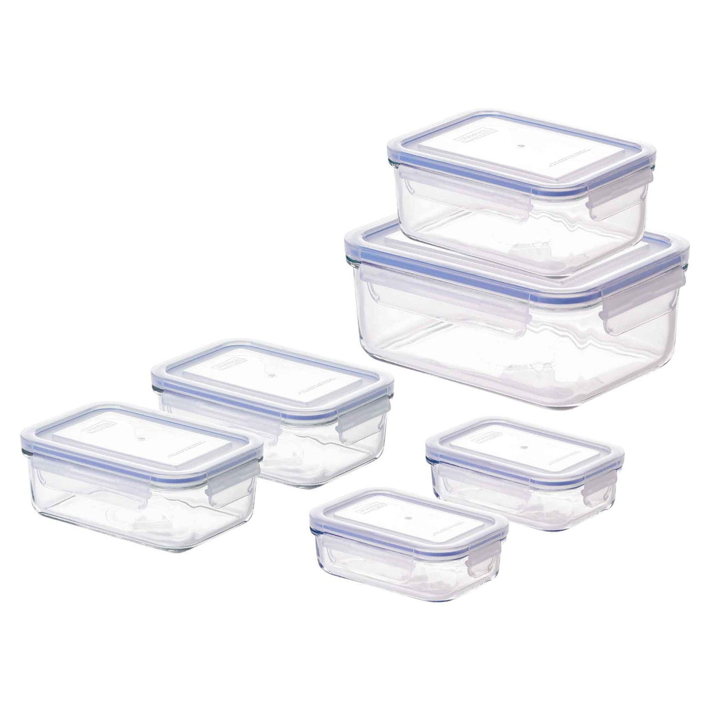 Glasslock 6 Piece Tempered Glass Rectangular Food Container Set