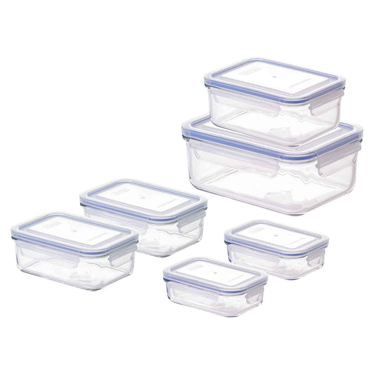 Glasslock 6 Piece Tempered Glass Rectangular Food Container Set