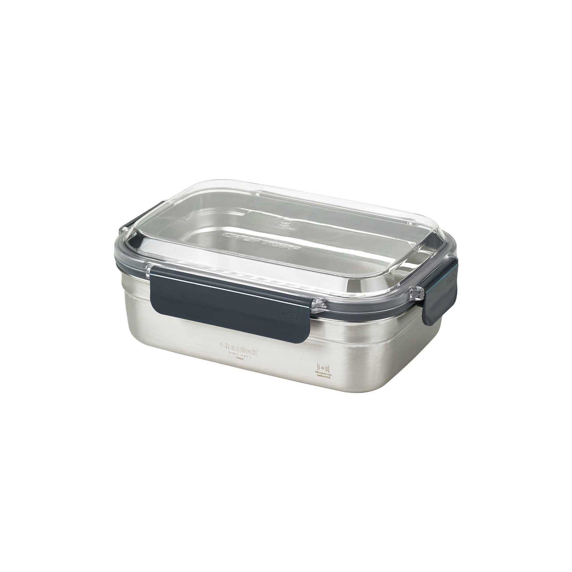 Glasslock stainless airtight food storage container with clear lid and black handle latch
