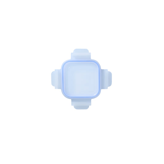 Square replacement storage lid with secure clips, light blue translucent