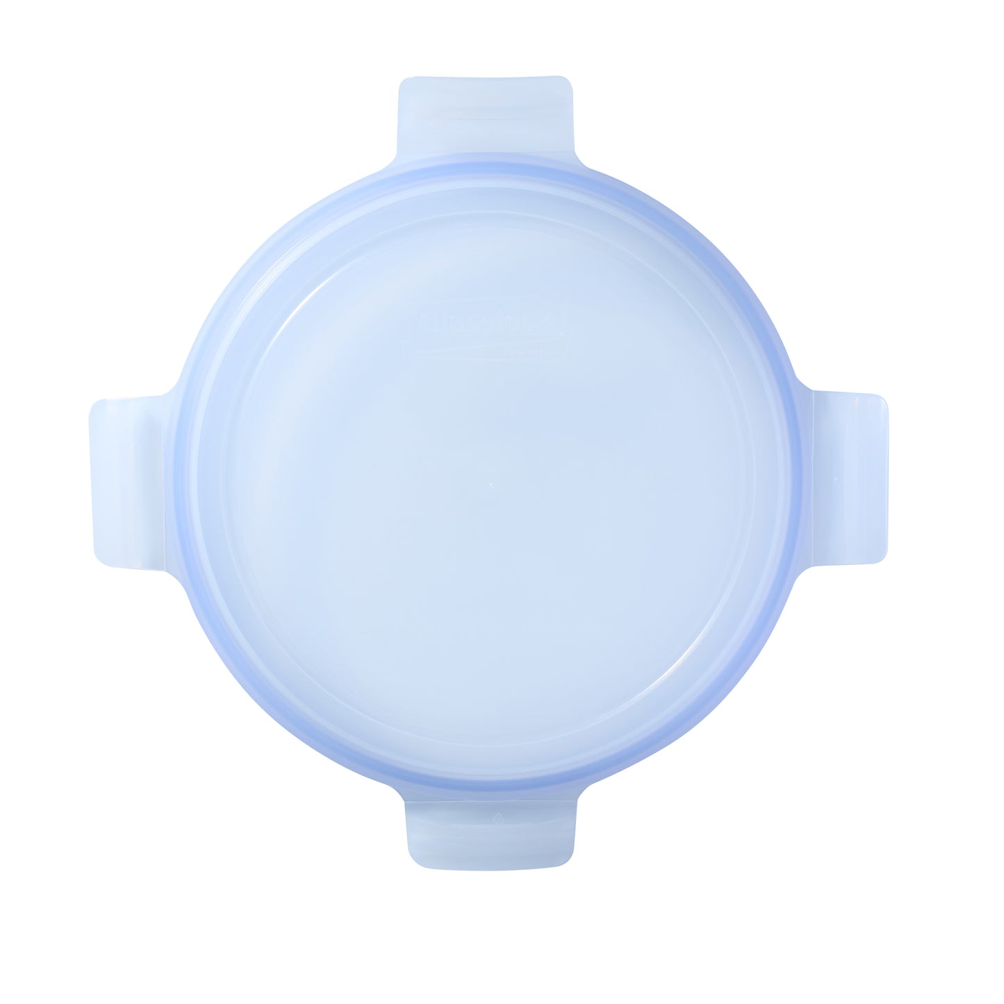 Round light blue replacement lid for Glasslock mixing bowls, domed knob and grip tabs