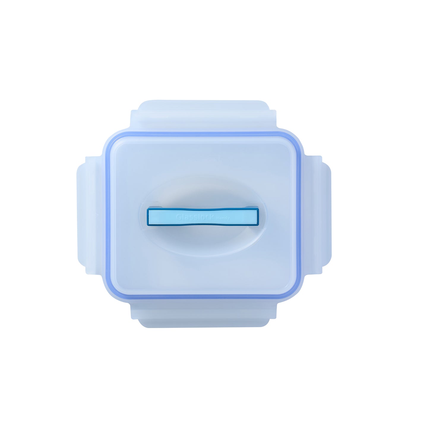 Blue rectangular food replacement lid with sliding vent latch, snap-on sides