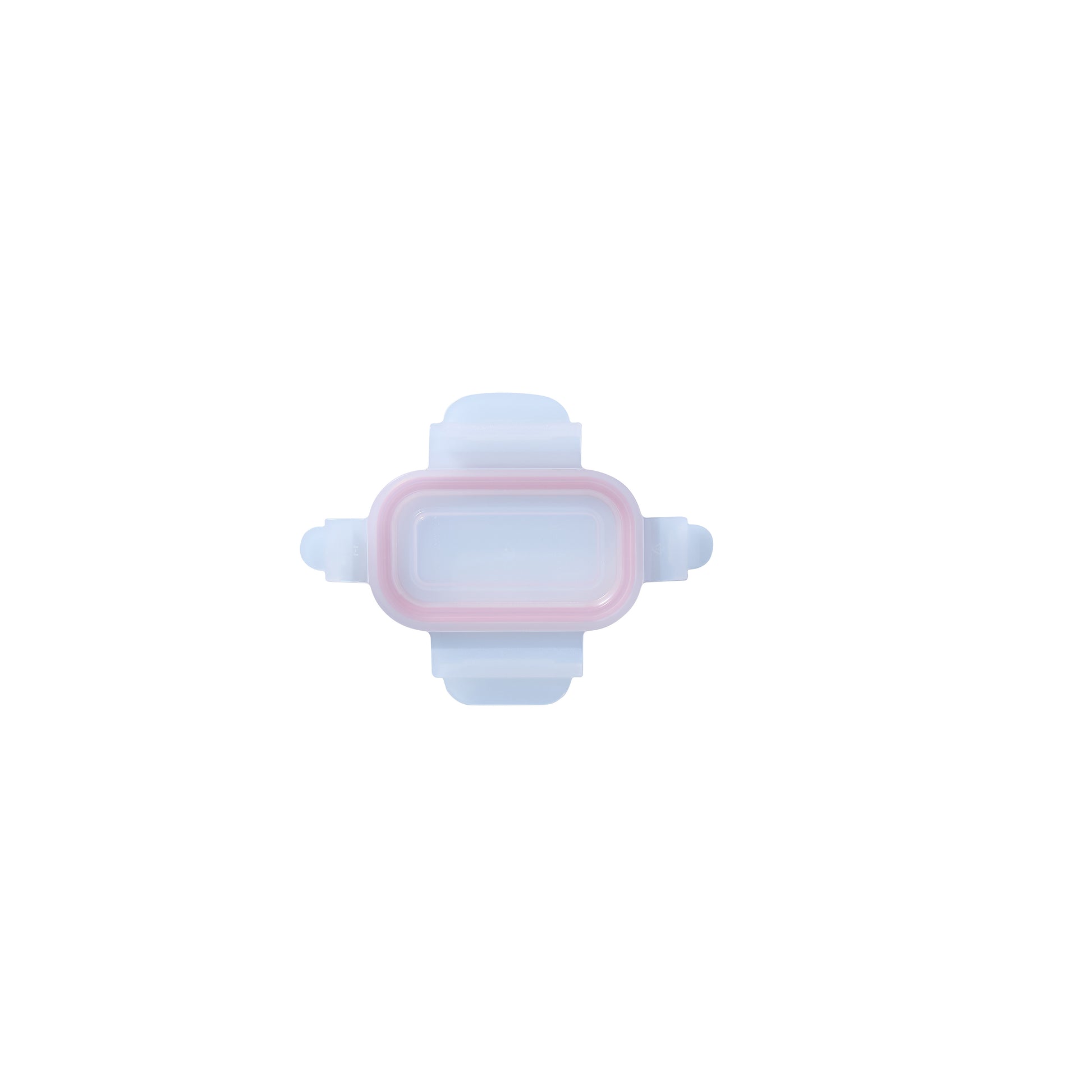 Rectangular replacement food container lid with red-pink rim and two locking side tabs