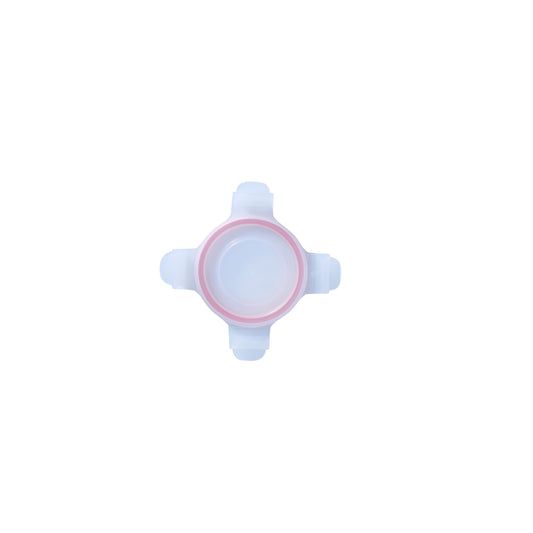 Round replacement lid with pink-red edge, translucent center, side latch tabs