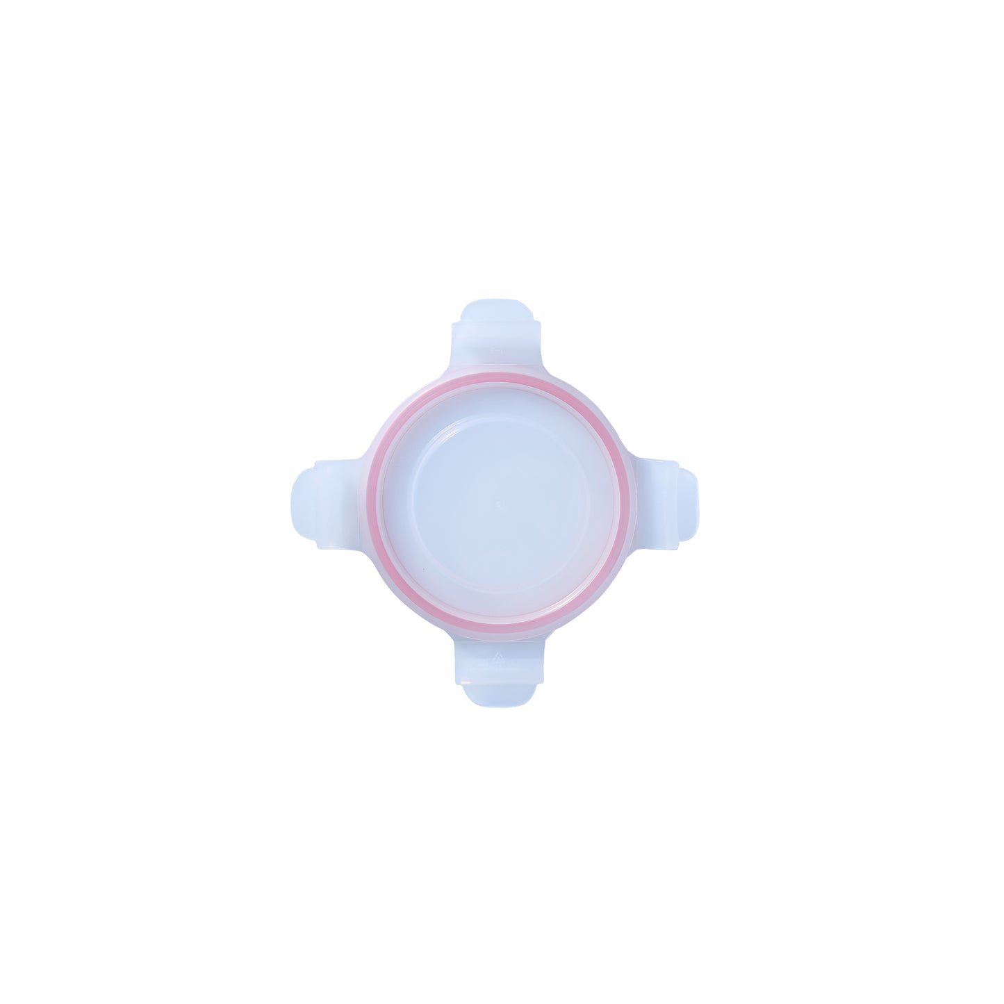 Round replacement lid with pink-red rim, clear center, raised center cap and tabs