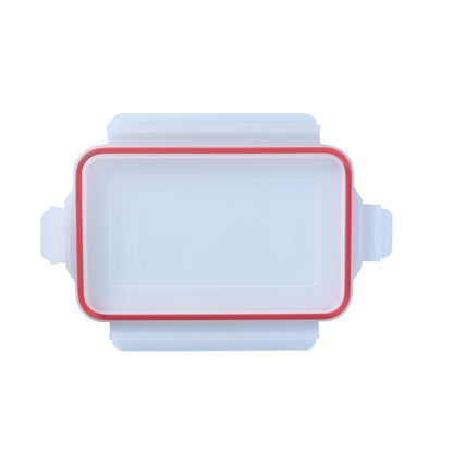 Red-framed rectangle glass lid with clear center panel and side handles