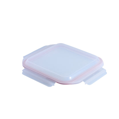 Square baker replacement lid, clear with red edge and hinged corner tabs