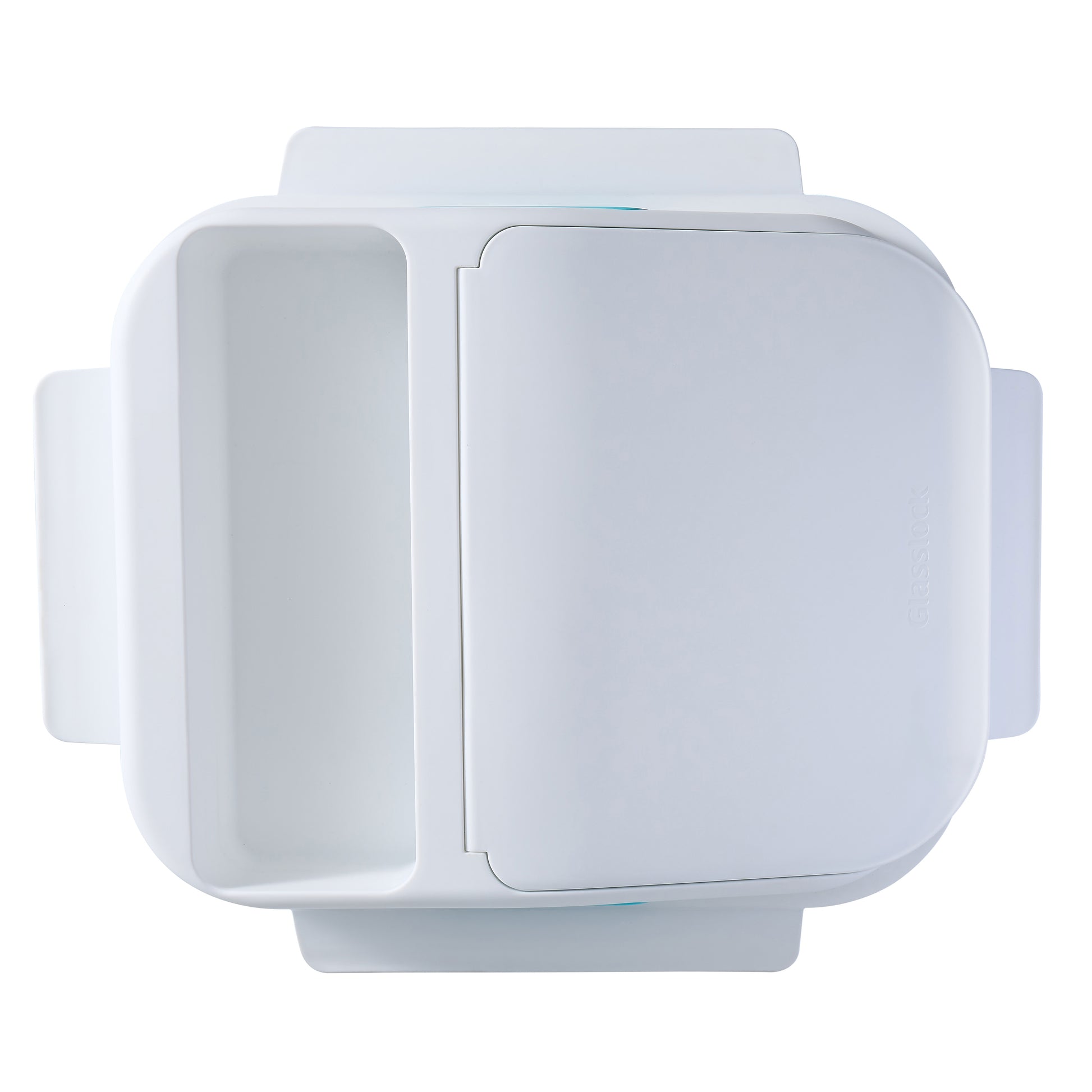 White replacement storage container lid with front panel and side hand grips