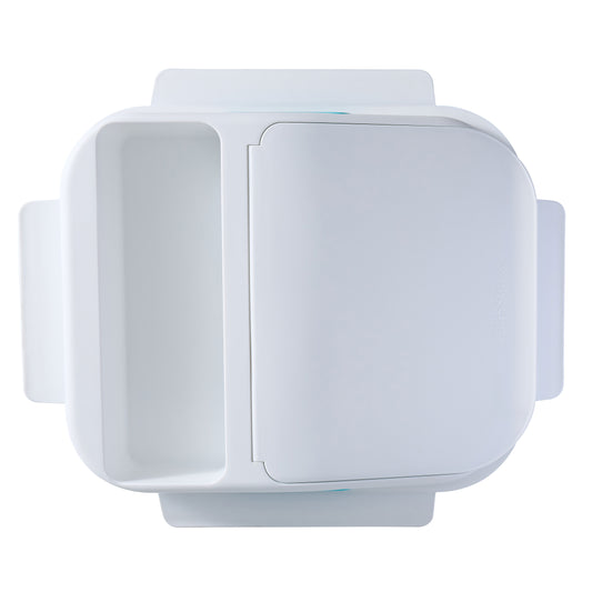 White replacement storage container lid with front panel and side hand grips