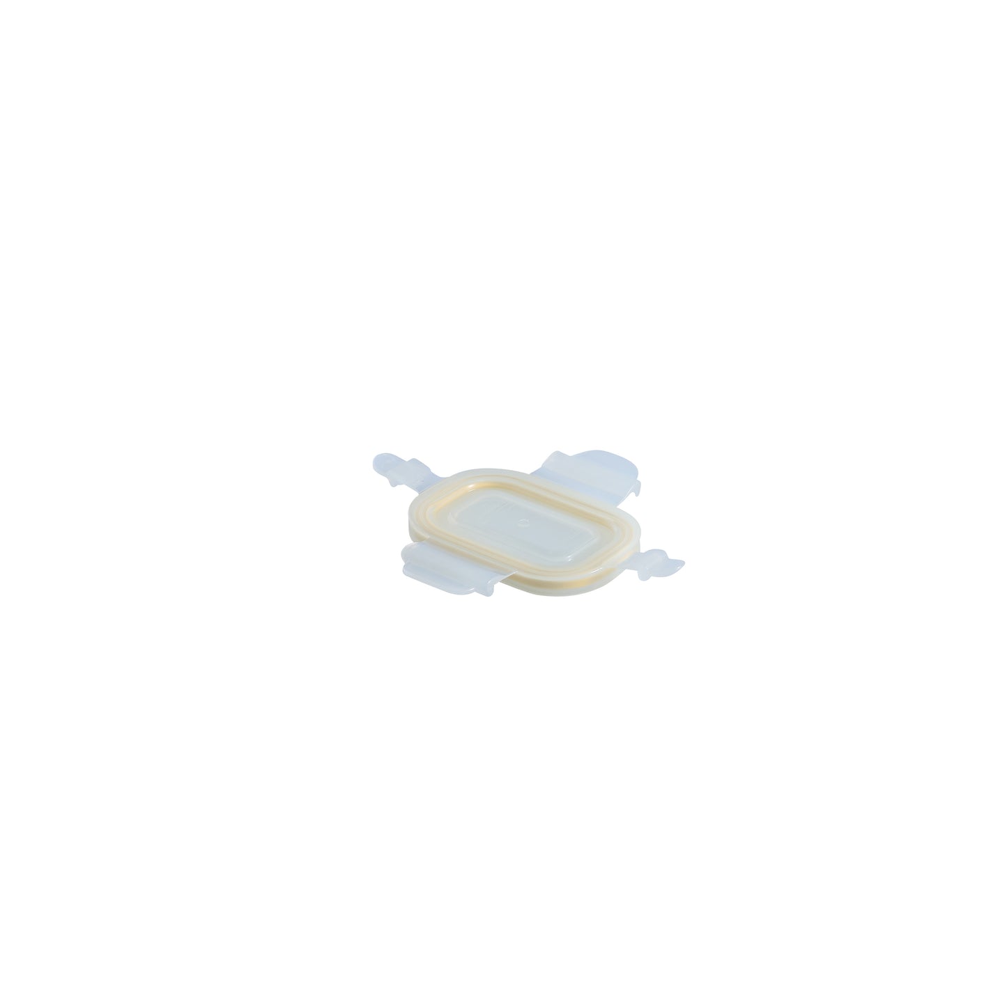 Rectangular replacement lid with yellow gasket, clear center, viewed at an angle