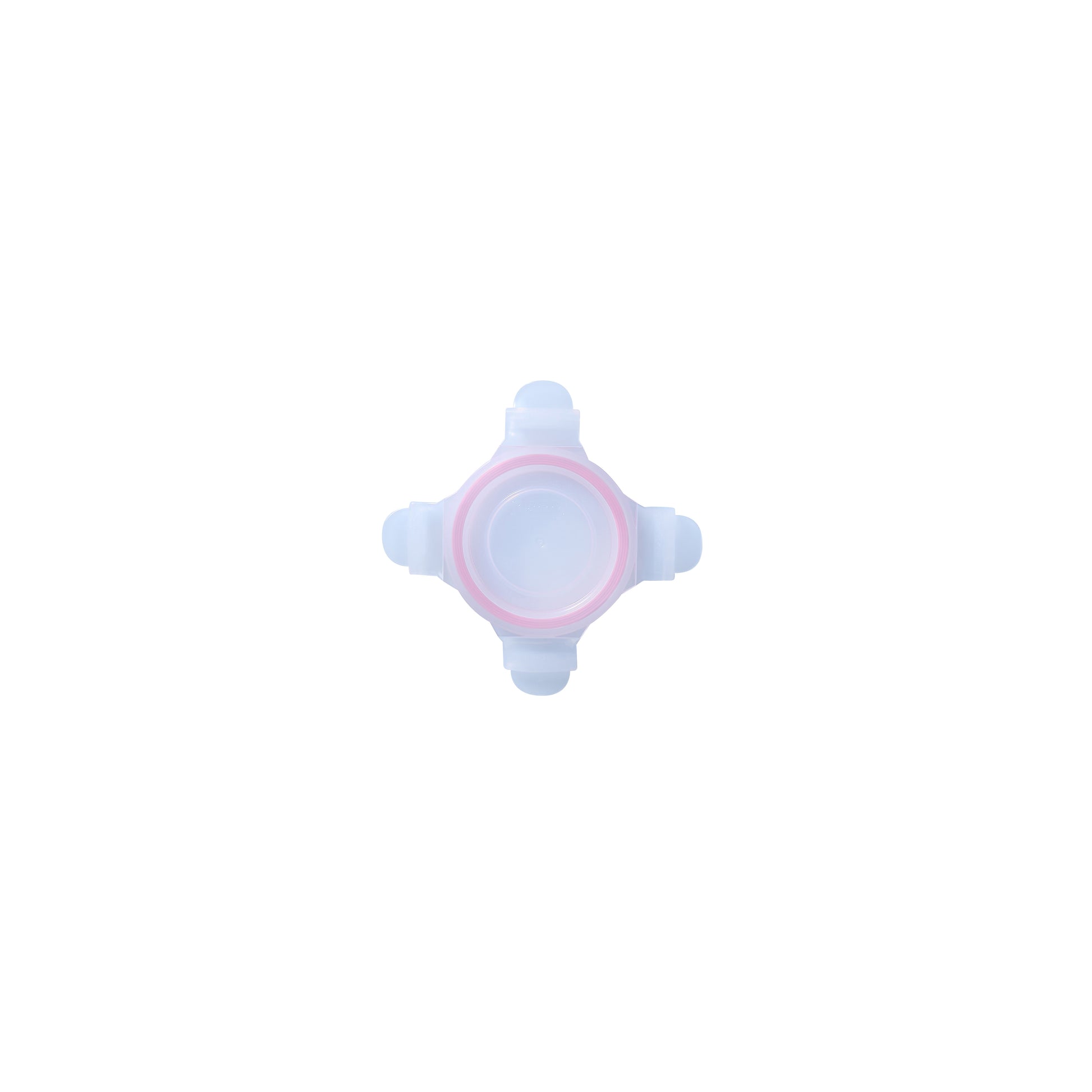 Pink round replacement lid with four grip tabs and clear center seal