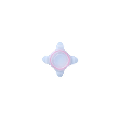 Pink round replacement lid with four grip tabs and clear center seal