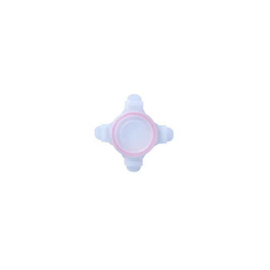 Pink round replacement lid with four grip tabs and clear center seal