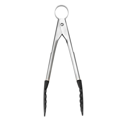 Mini silicone tongs with black silicone grips and loop handle