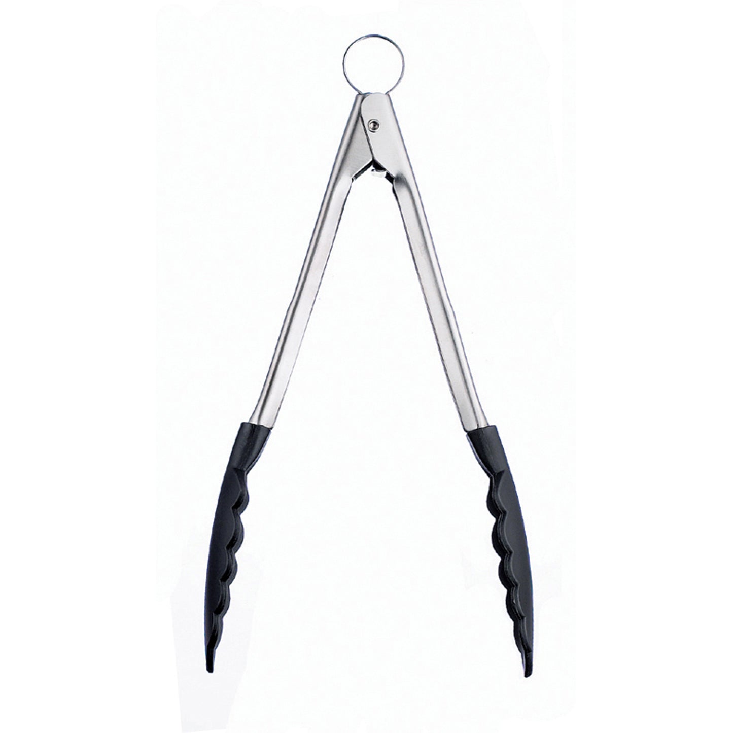 Black nylon tongs with scalloped grip tips and metal spring arms
