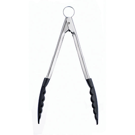 Black nylon tongs with scalloped grip tips and metal spring arms