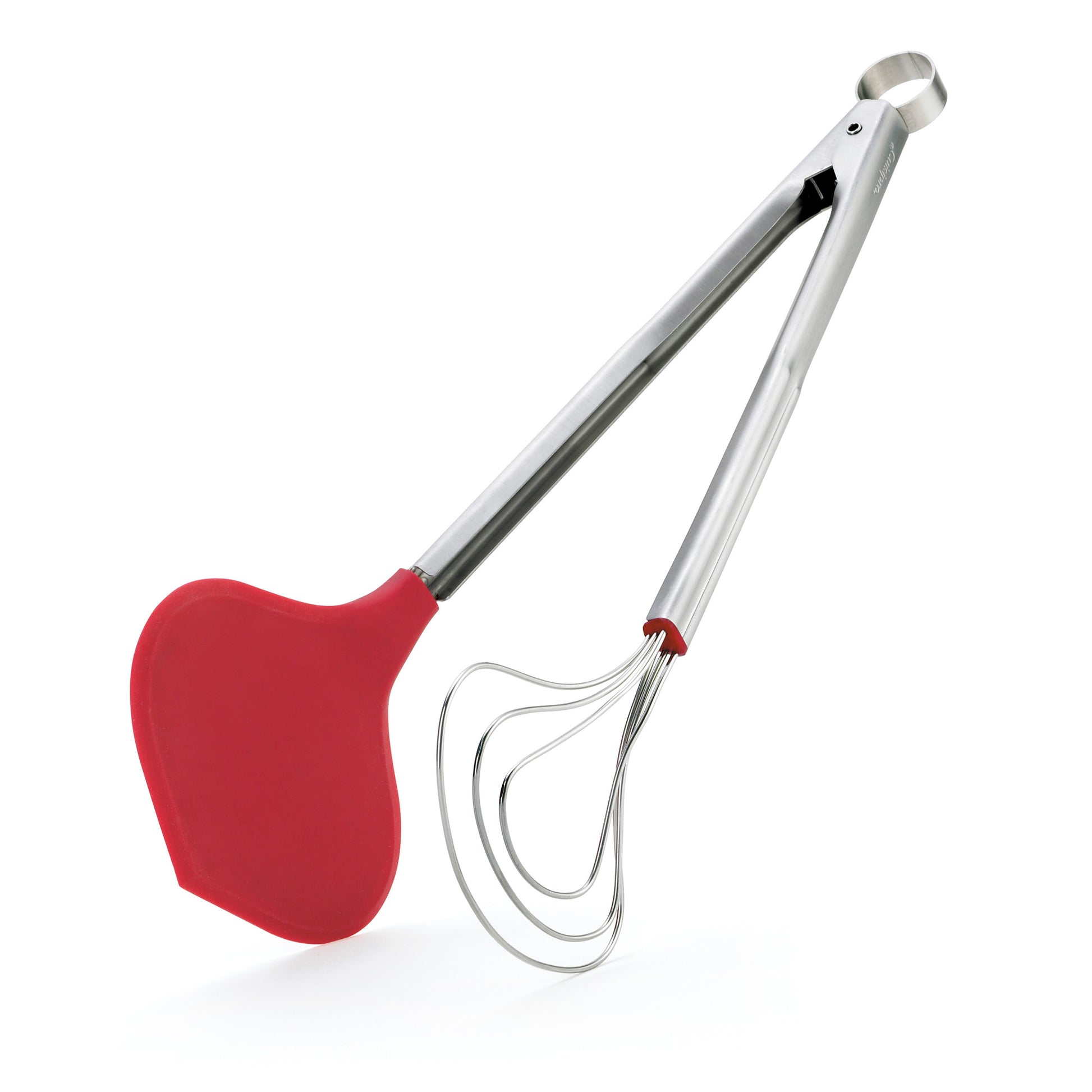Red fish tongs with stainless steel claws and silicone grip handle