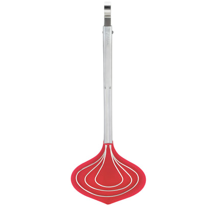 Stainless fish tongs with red silicone scoop-style base and long handle