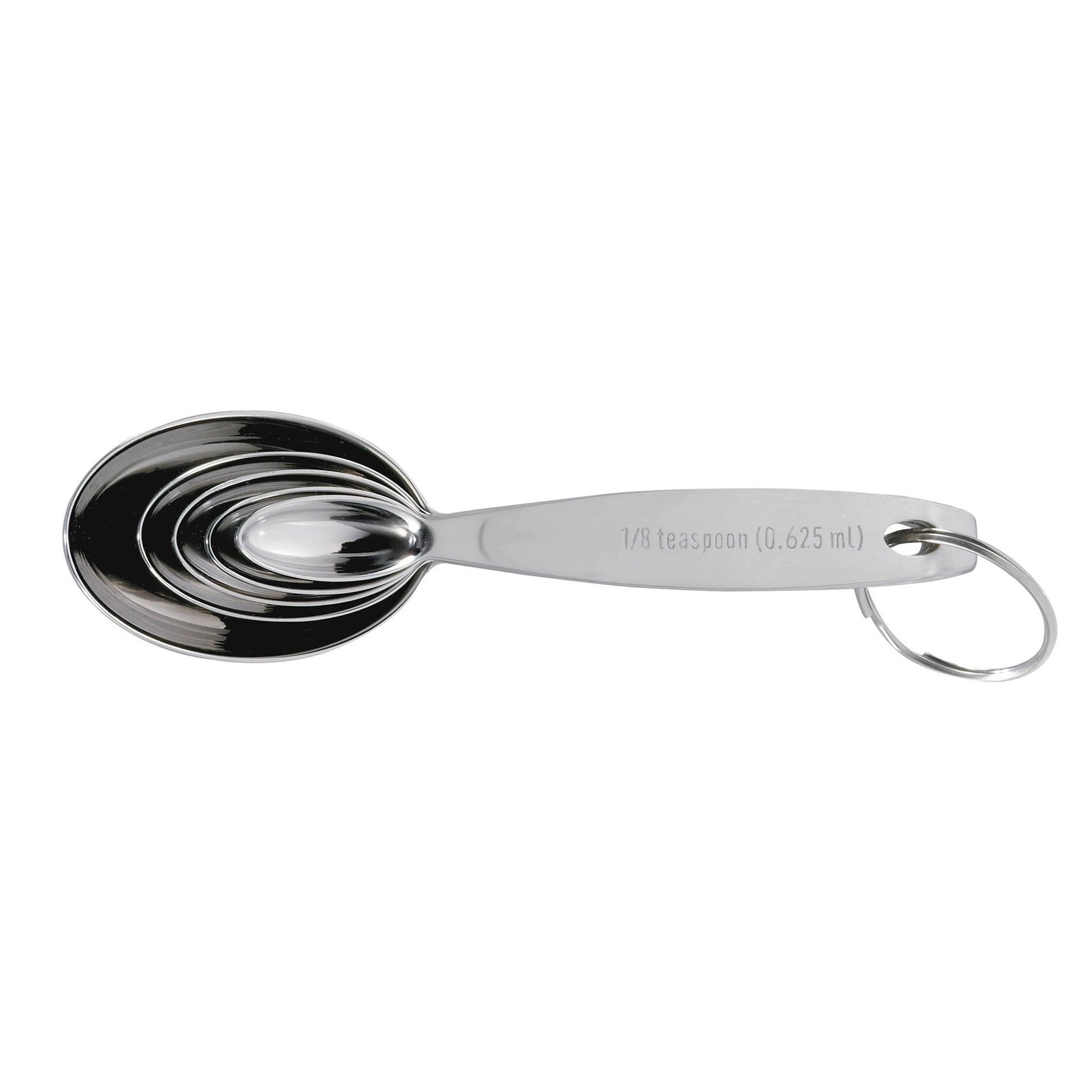 Stainless steel measuring spoon with 1/8 tsp marking and hanging loop