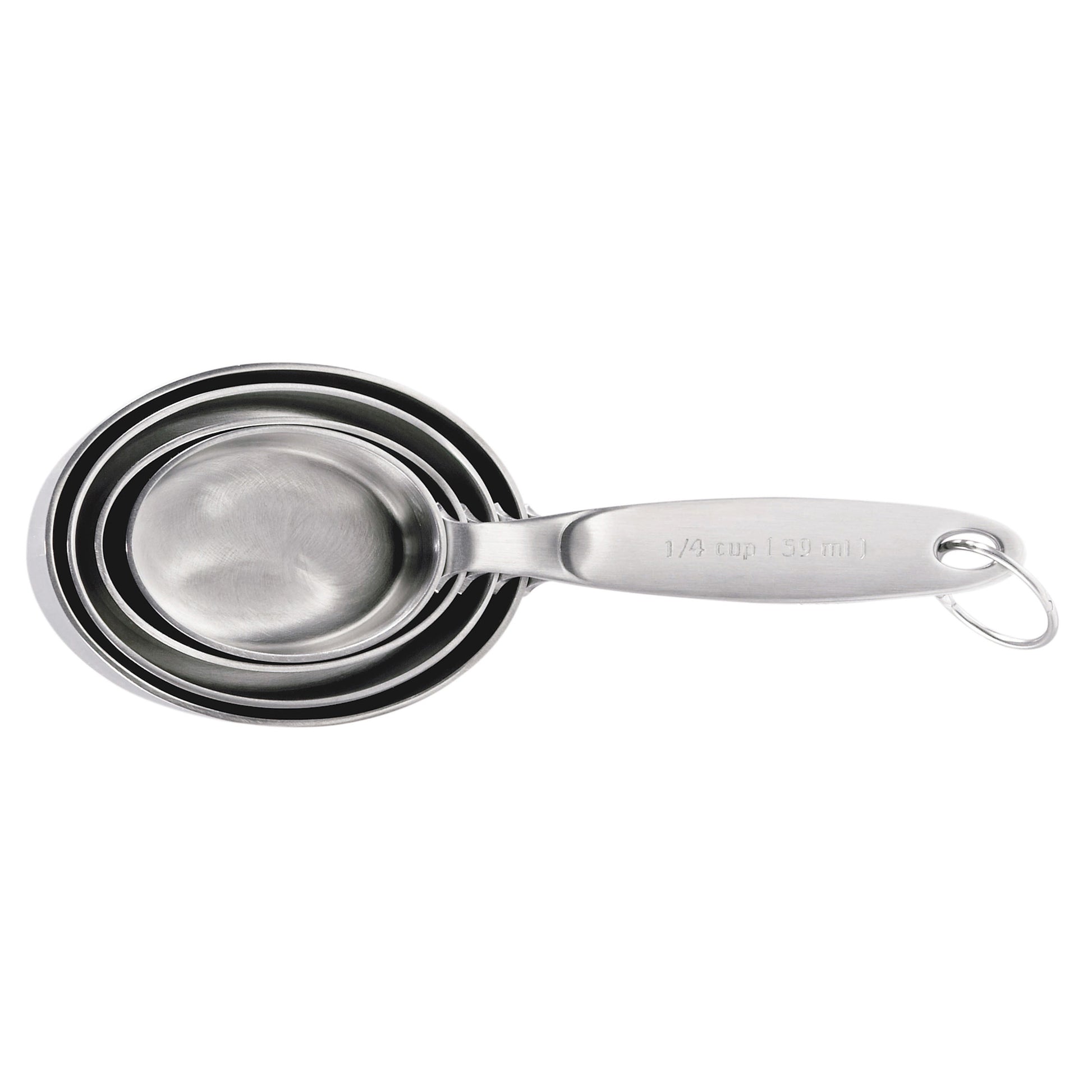 Stainless steel measuring cup with long handle and hanging loop