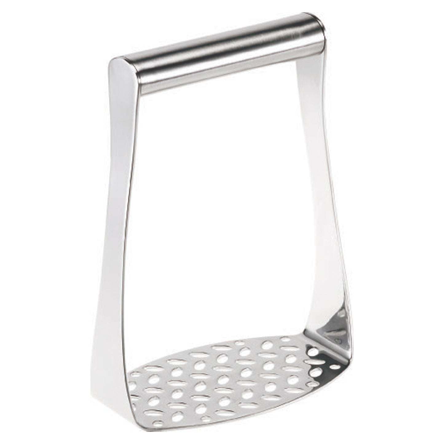 Stainless steel potato masher with perforated mashing plate