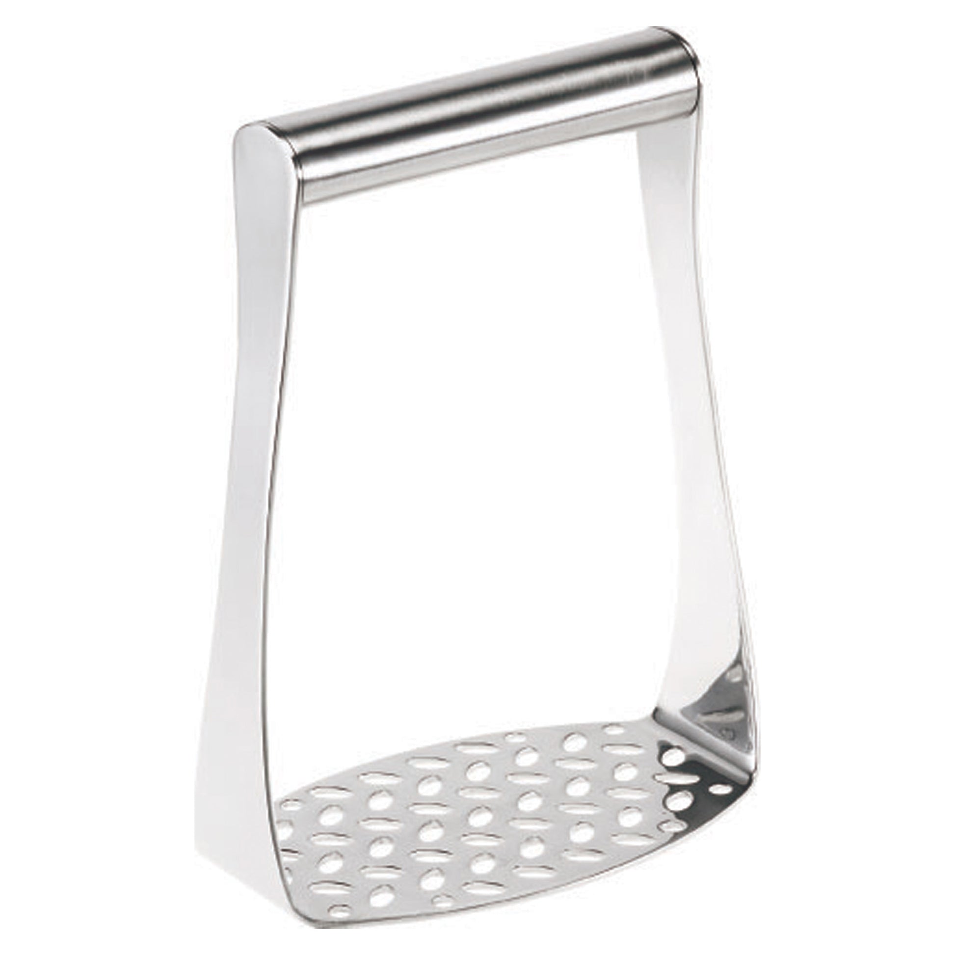 Stainless steel potato masher with perforated mashing plate