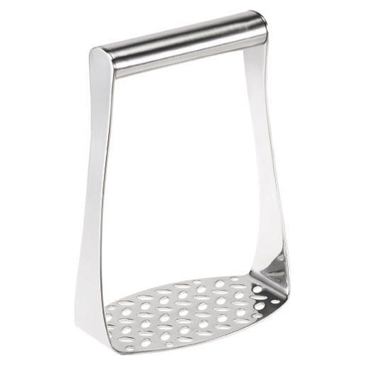 Stainless steel potato masher with perforated mashing plate