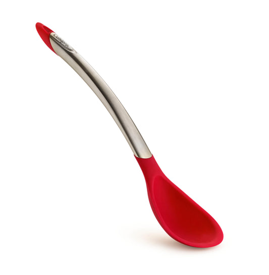 Piccolo silicone spoon with red flexible head and stainless-steel handle
