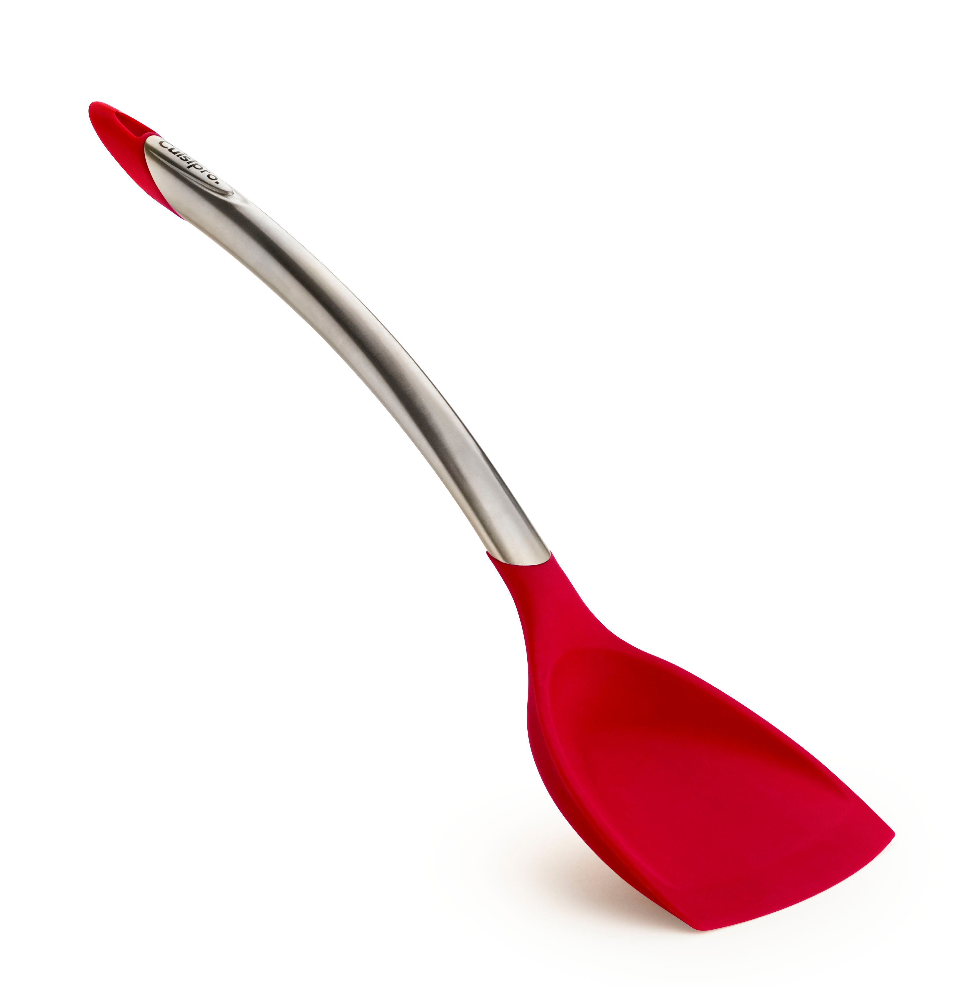 Piccolo silicone wok turner with red flexible head and stainless handle, angled scoop