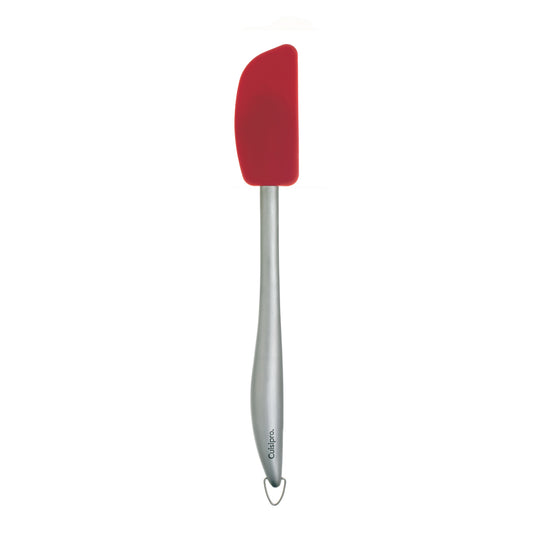 Piccolo silicone spatula with red silicone head, metal handle, hanging loop