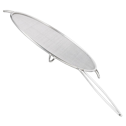 Oval wire splatter screen with two side loops and long legs