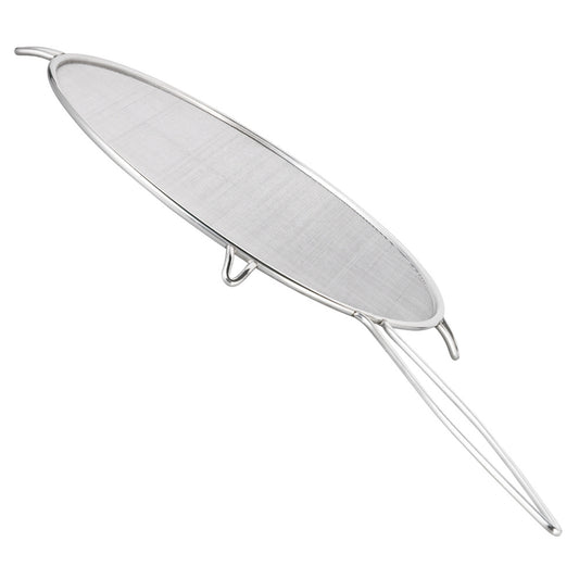Oval wire splatter screen with two side loops and long legs