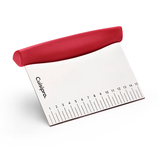 Dough cutter measuring board with red top bar and black ruler markings 1–15