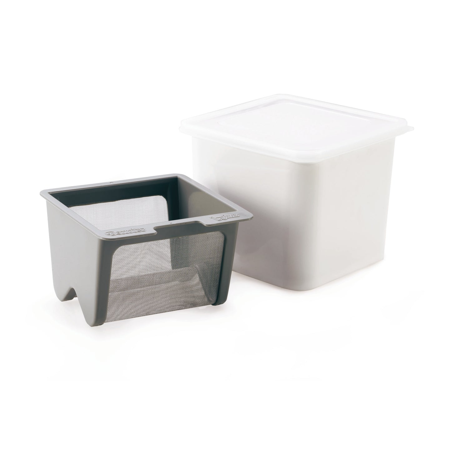White yogurt cheese maker tub with dark draining insert