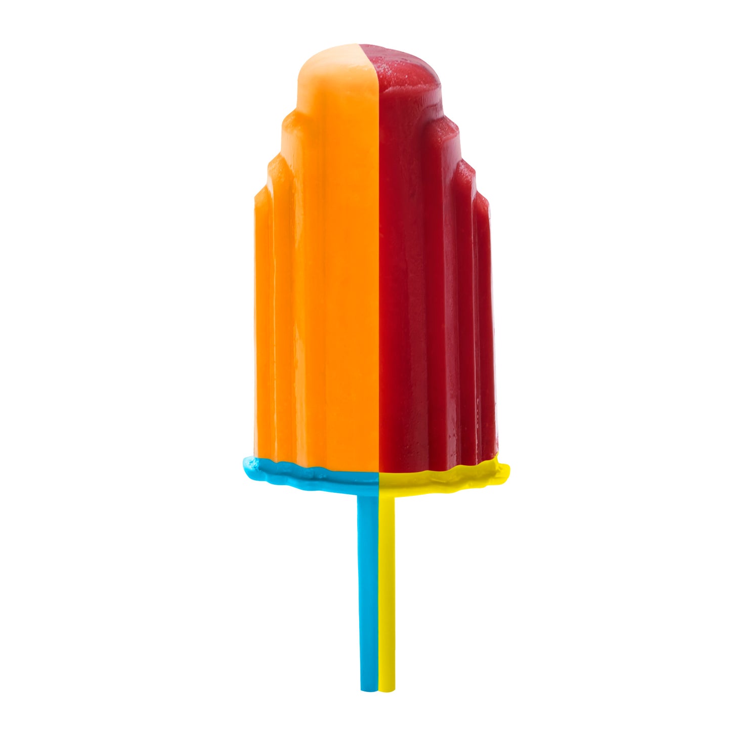 Rocket-shaped popsicle form with orange and dark red layers, blue stick, yellow trim