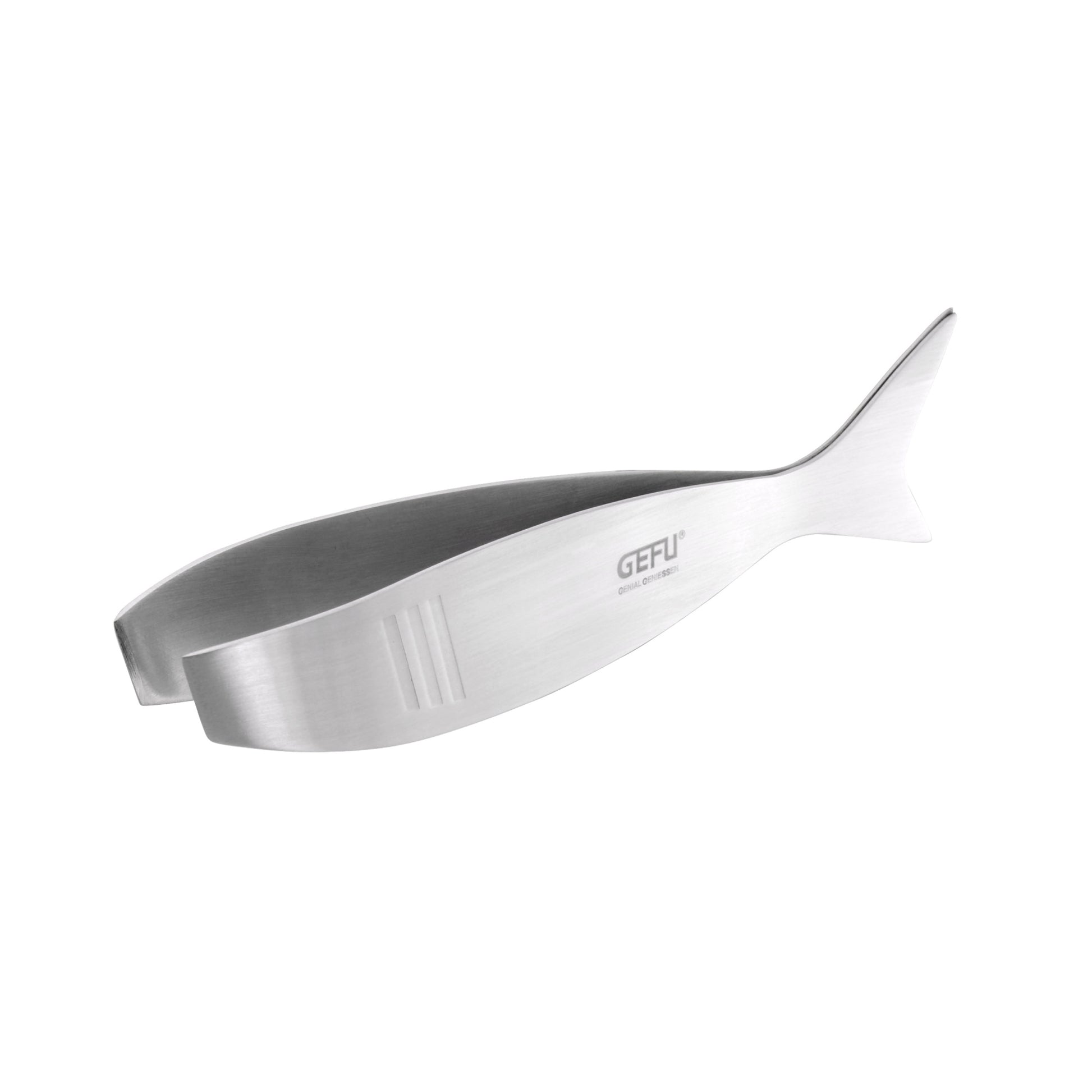 Fish bone tweezers with stainless-steel angled tips and finger grip, metallic silver.