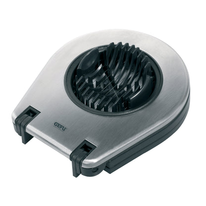 Stainless steel and black egg slicer with circular slicing grid