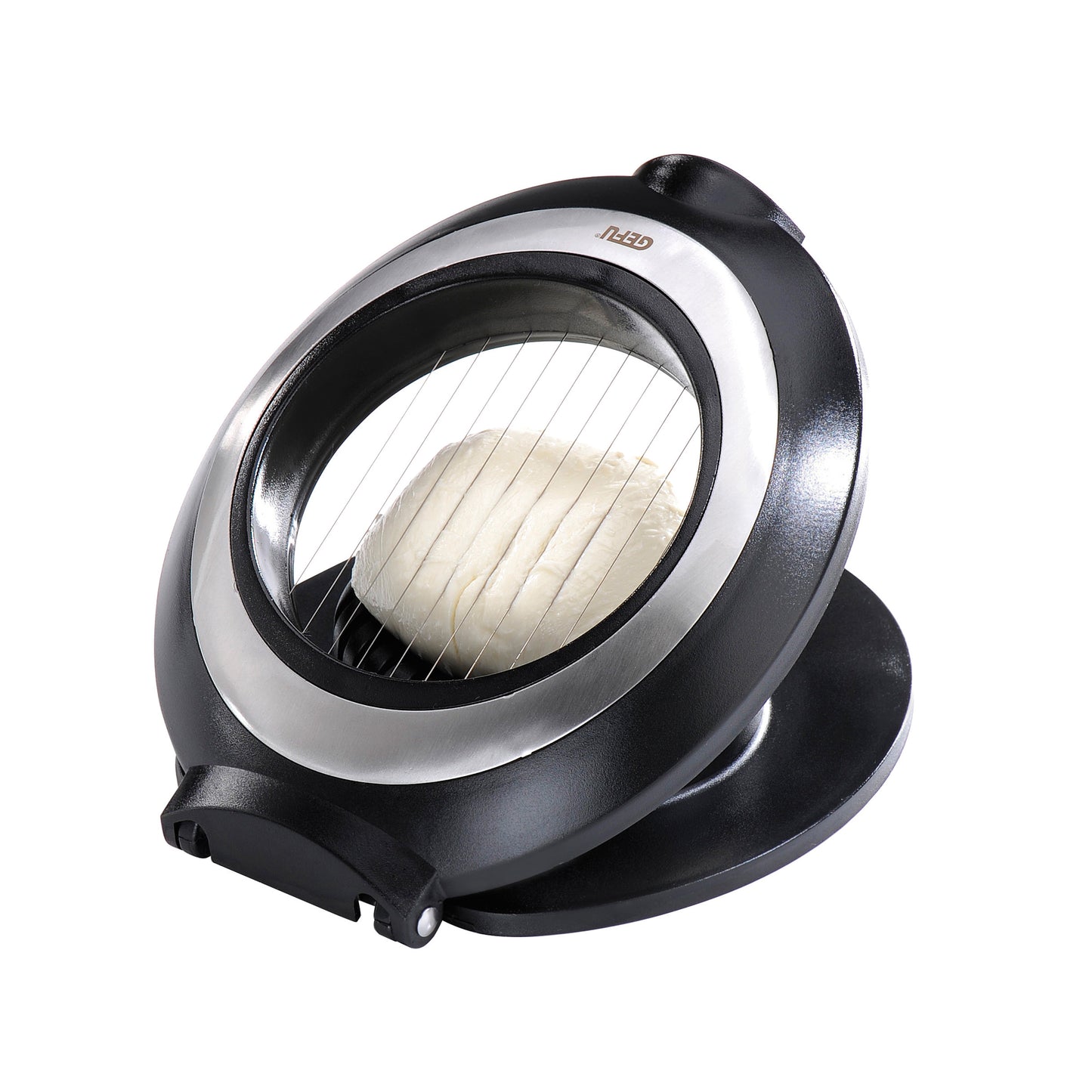 TOSCANA mozzarella slicer with black handle and stainless circular grid blade