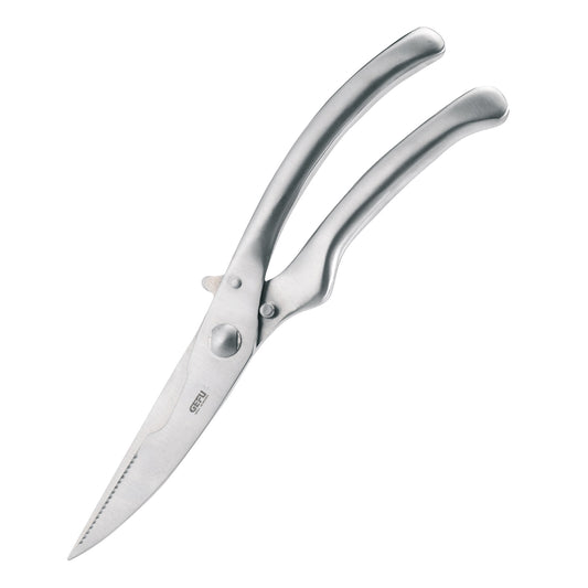 Poultry shears with stainless-steel blades and curved handles
