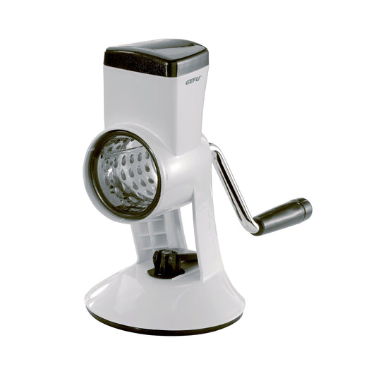 FRACINA universal mill grater with round stainless grating drum and side handle, white body