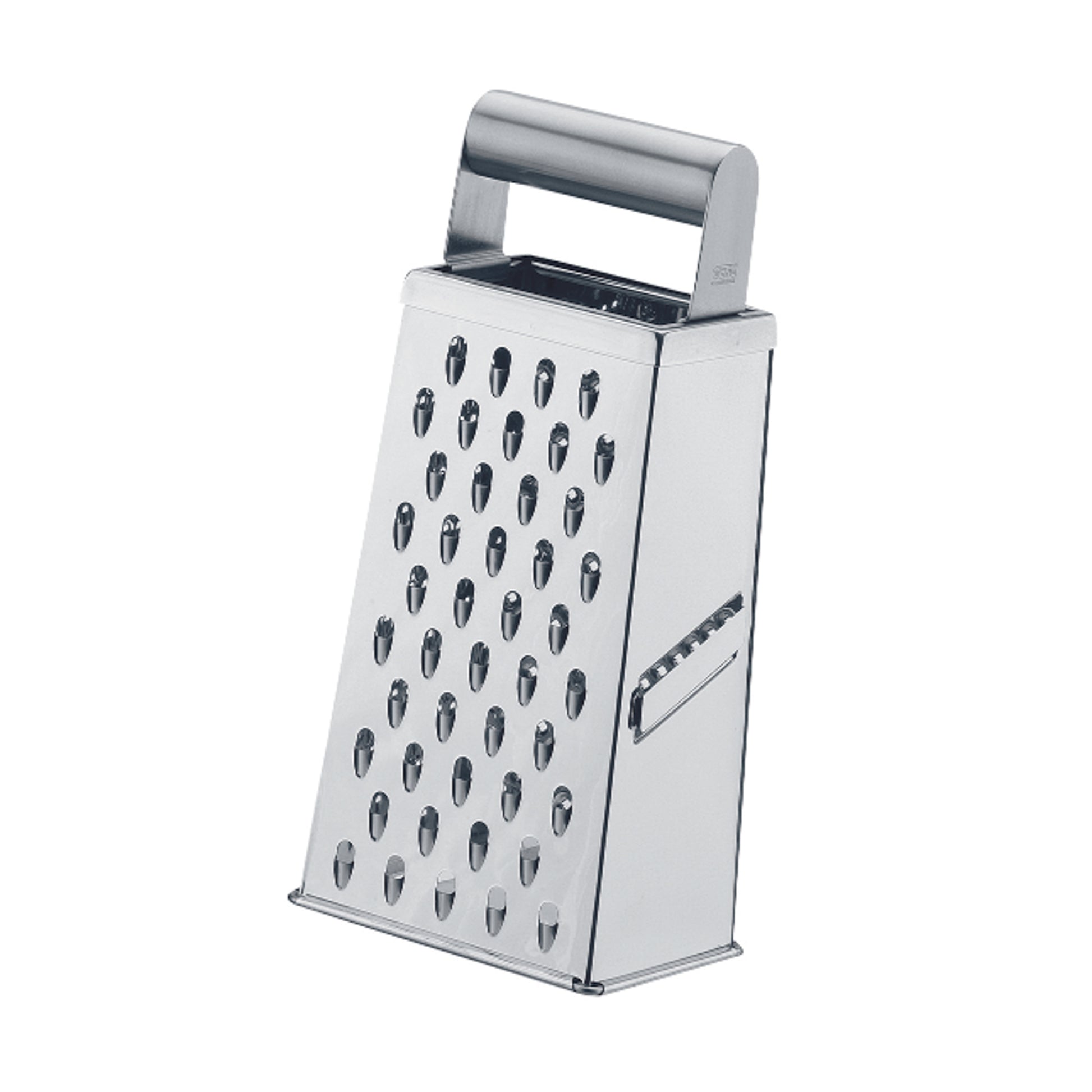 CUBO four-way metal grater with top handle and perforated shredding face