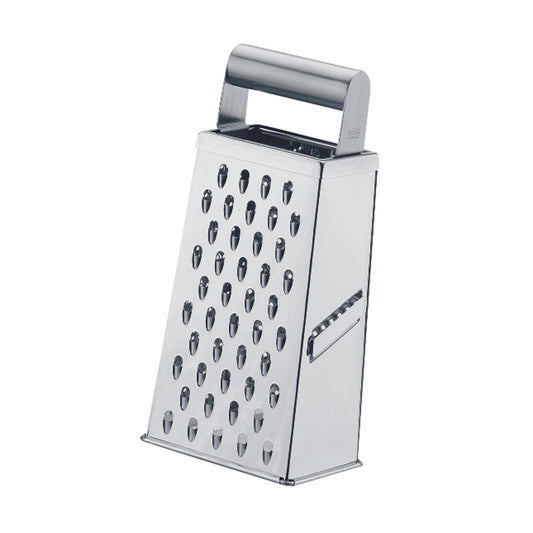 CUBO four-way metal grater with top handle and perforated shredding face