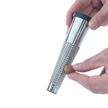 Handheld stainless steel nutmeg grater with fine perforations