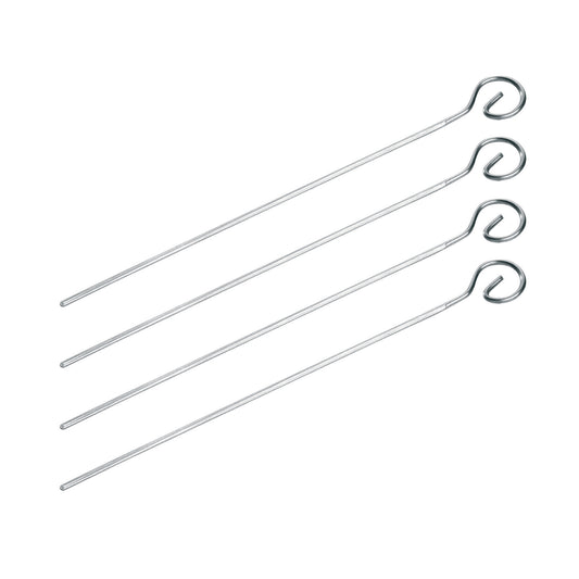 Set of metal shish kebab skewers with loop handles, stainless-steel style