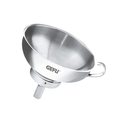 Stainless steel bottling funnel with loop handle and wide mouth for filling