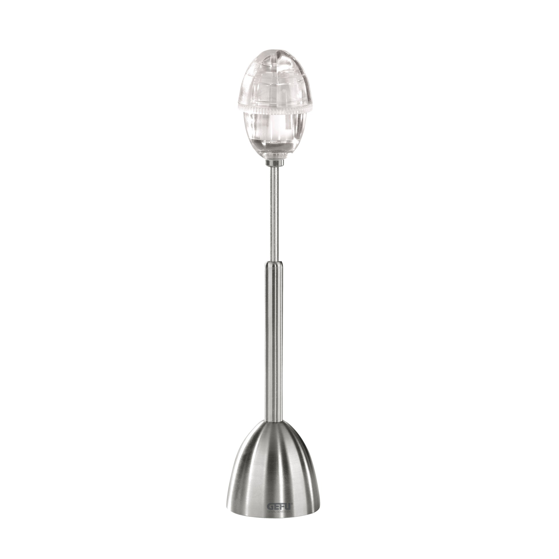OVO egg cracker and salt shaker with clear cap and stainless steel handle