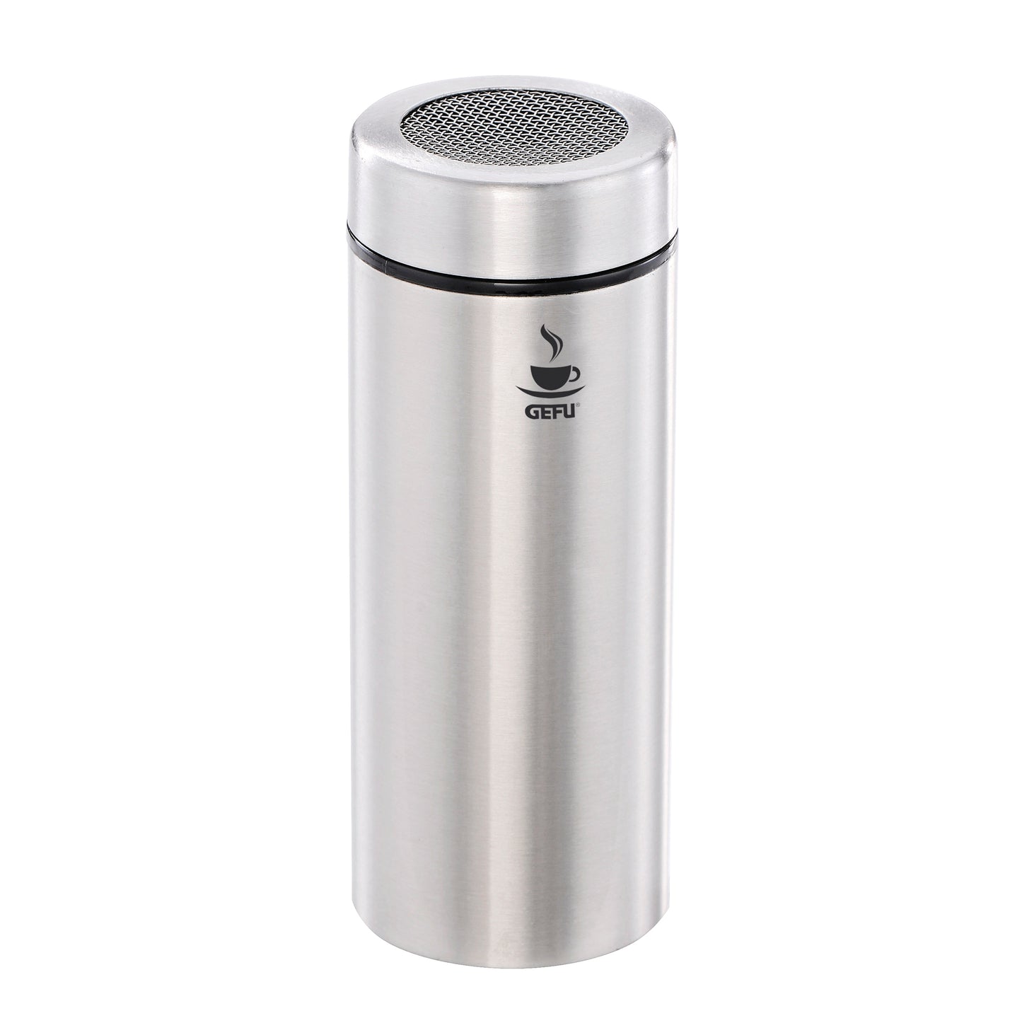 Stainless steel mesh-top shaker with perforated dispensing lid